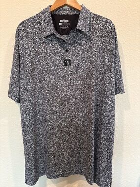 Bogey Bros Hidden Words Black & White Print Golf Polo